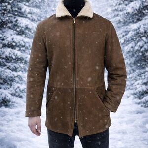 Men’s 100% Genuine Shearling Coat Brown Leather Made in Argentina Size